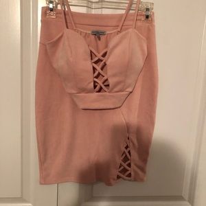 Blush faux suede crop top (xs) and matching skirt (s) Charlotte Russe